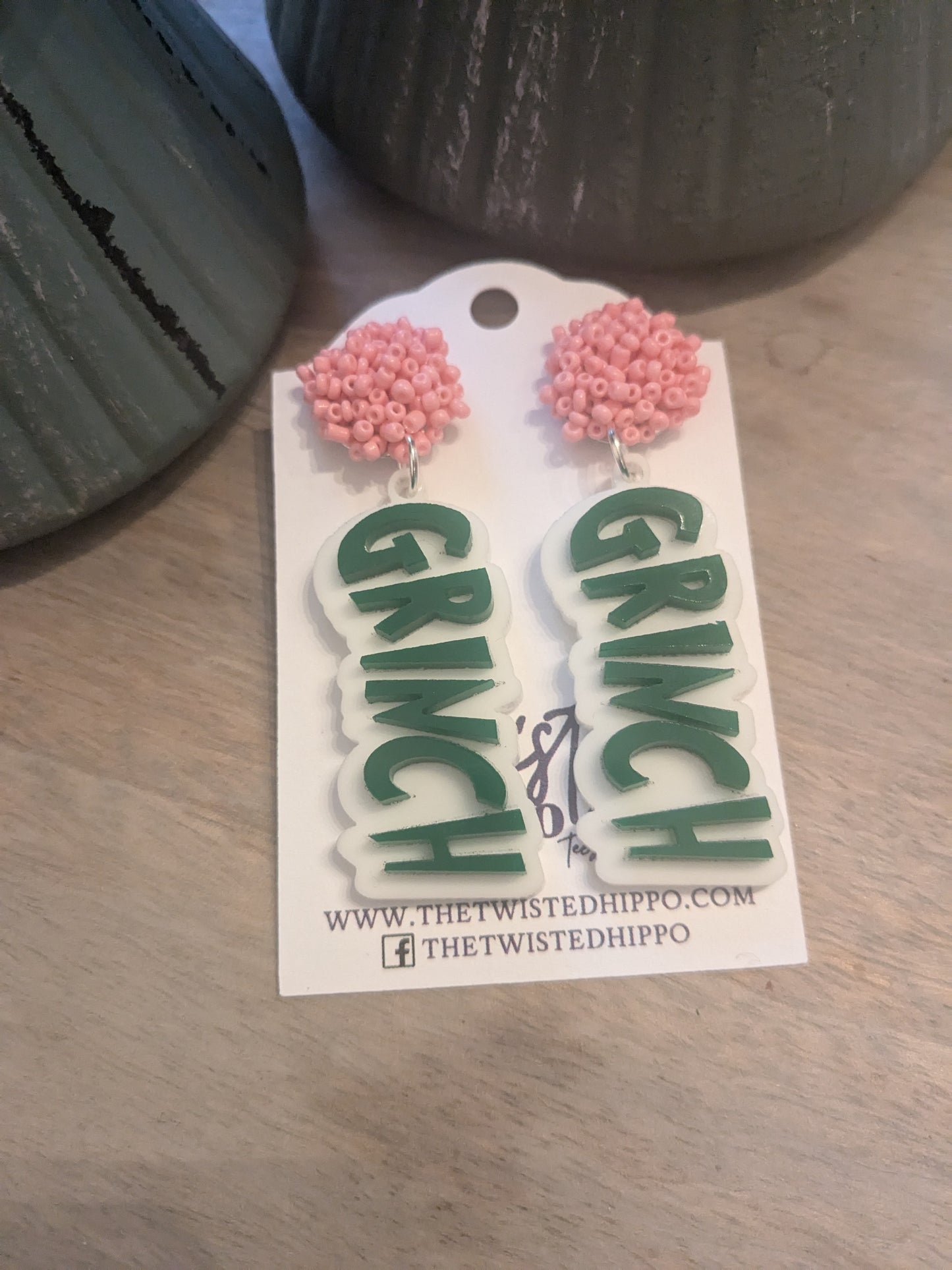G.R.I.N.C.H | Mean One | Dangle Acrylic Handmade Earrings | Beaded Topper