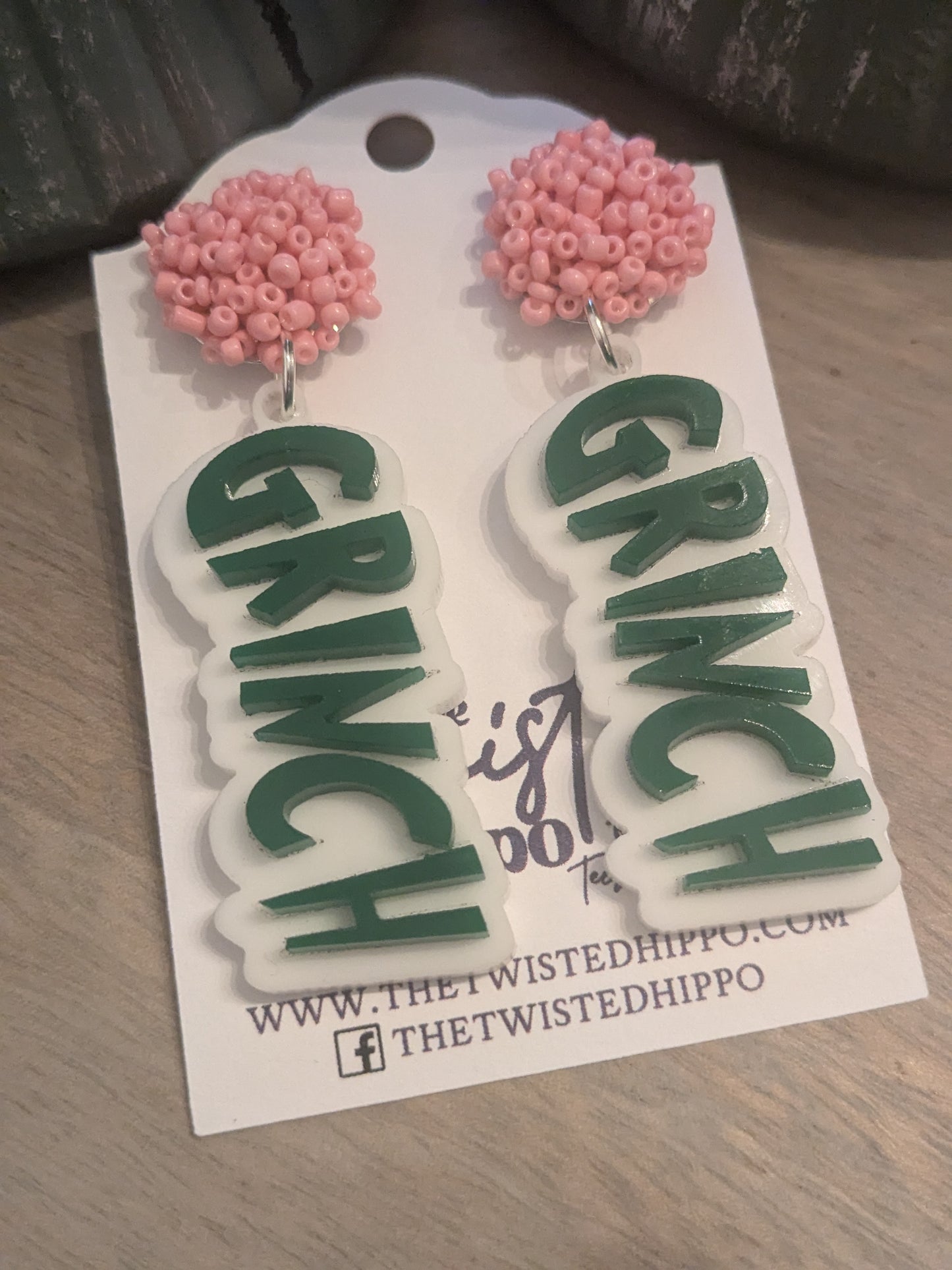 G.R.I.N.C.H | Mean One | Dangle Acrylic Handmade Earrings | Beaded Topper
