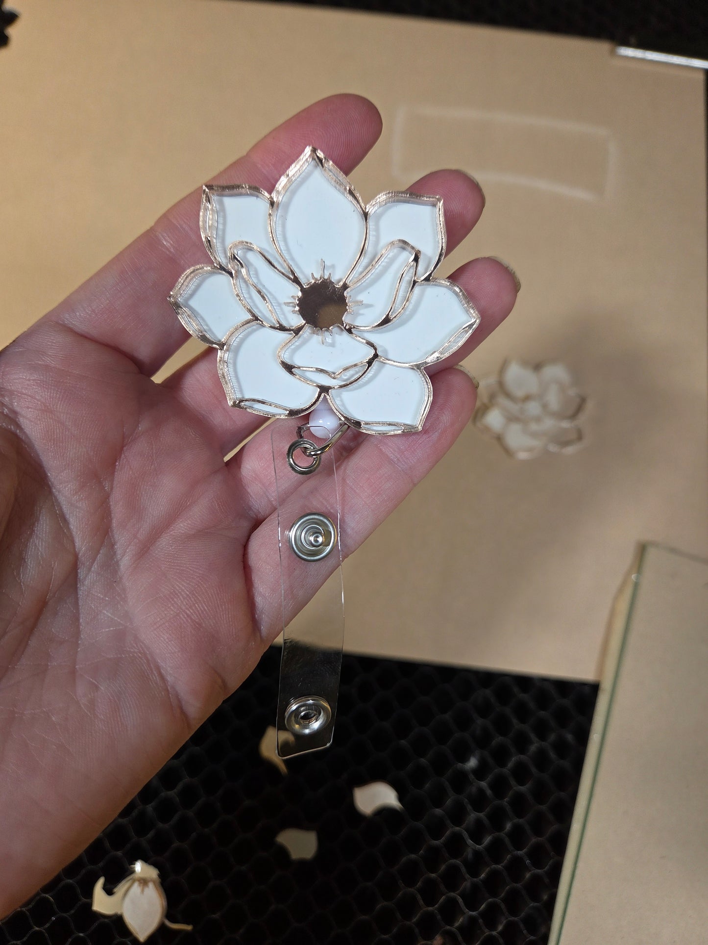 Magnolia Acrylic Retractable Belt Clip Badge Reel