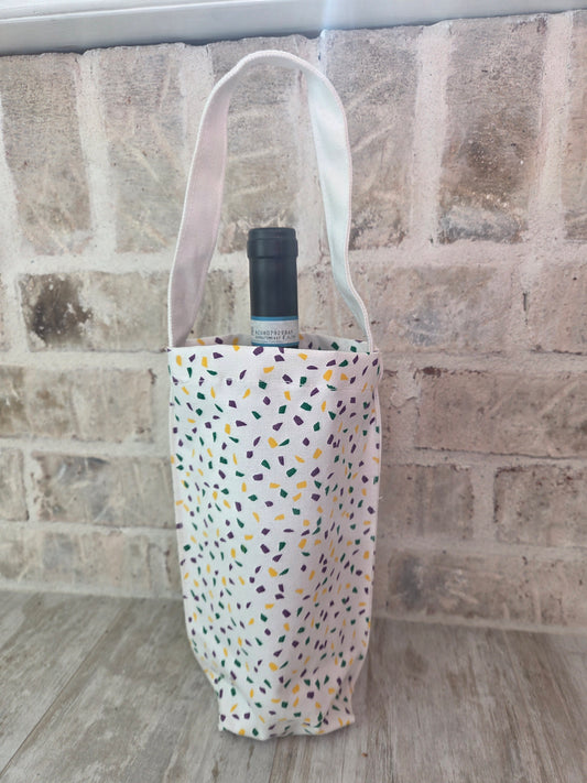 Mardi Gras Wine Confetti Reusable Tote Gift Bag for Host