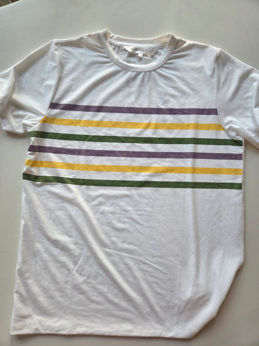 Royal Standard Mardi Gras stripe T-shirt in purple green and gold