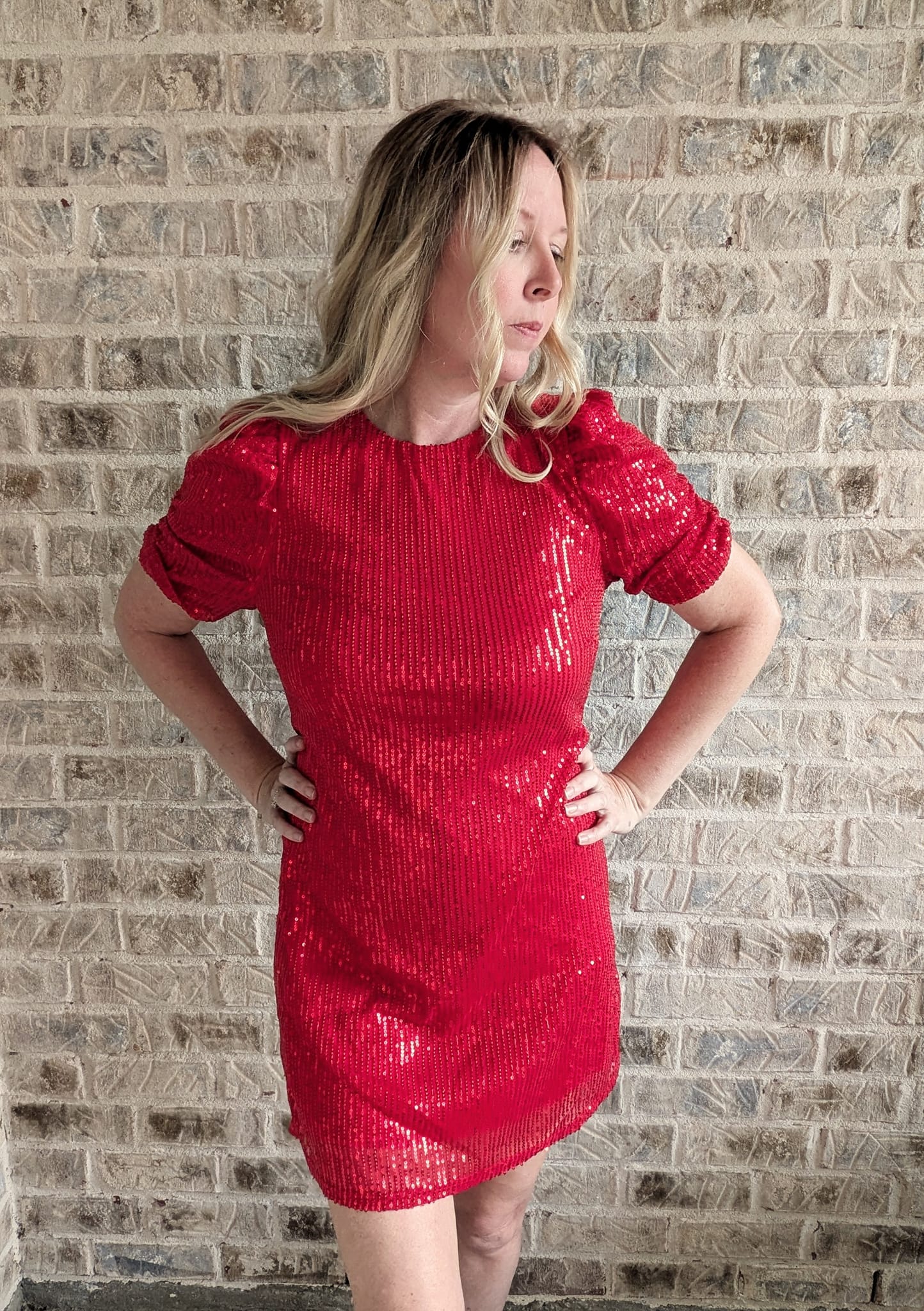 Red Sequin Puff Sleeve Mini Dress – Holiday & Christmas Party Outfit