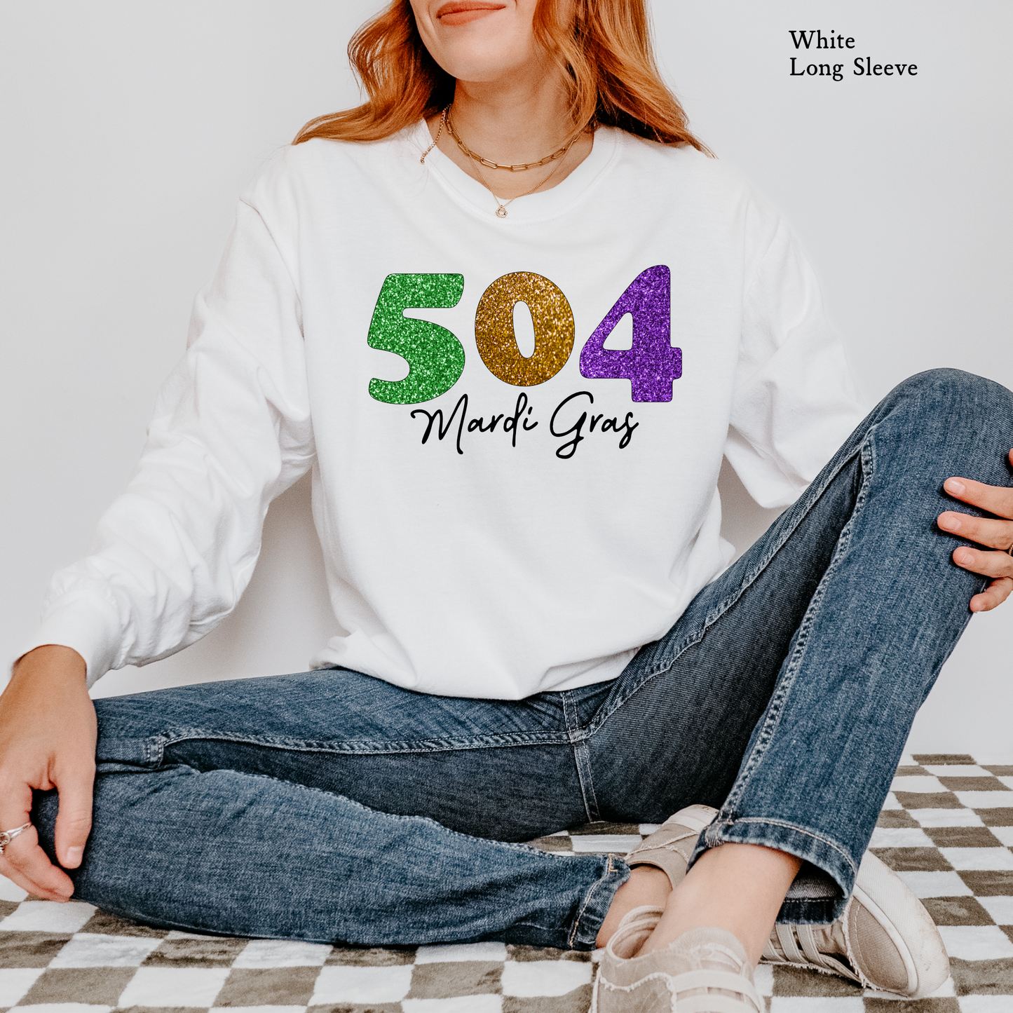 Faux Glitter Mardi Gras 504 | Comfort Color Long Sleeve Graphic Tees