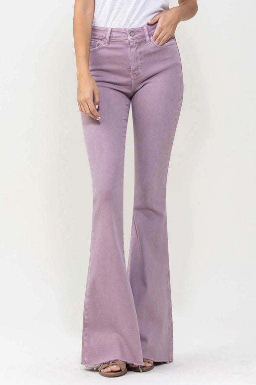 High-Rise Raw Hem Super Flare Jeans – Lavender