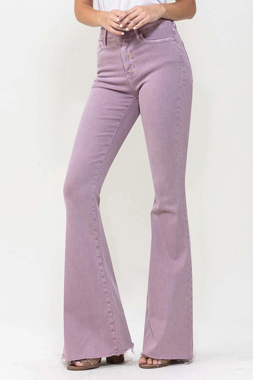 High Rise Raw Hem Super Flare Jeans | Lavender | Mardi Gras | Super Long