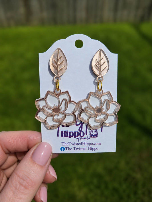 Magnolia Rose Mirror Acrylic Earrings