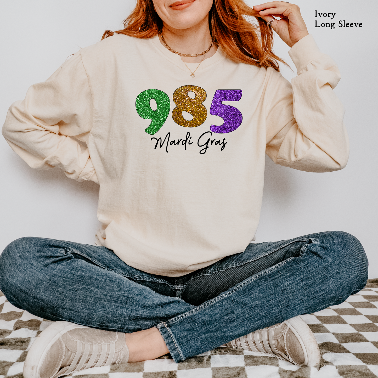 Faux Glitter Mardi Gras 985 | Comfort Color Long Sleeve Graphic Tees