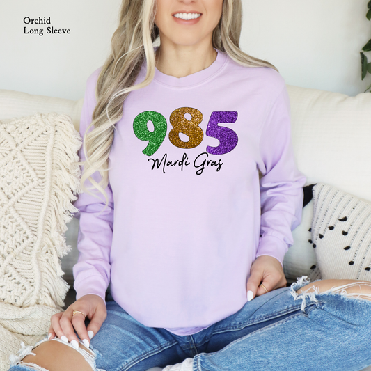 Faux Glitter Mardi Gras 985 | Comfort Color Long Sleeve Graphic Tees