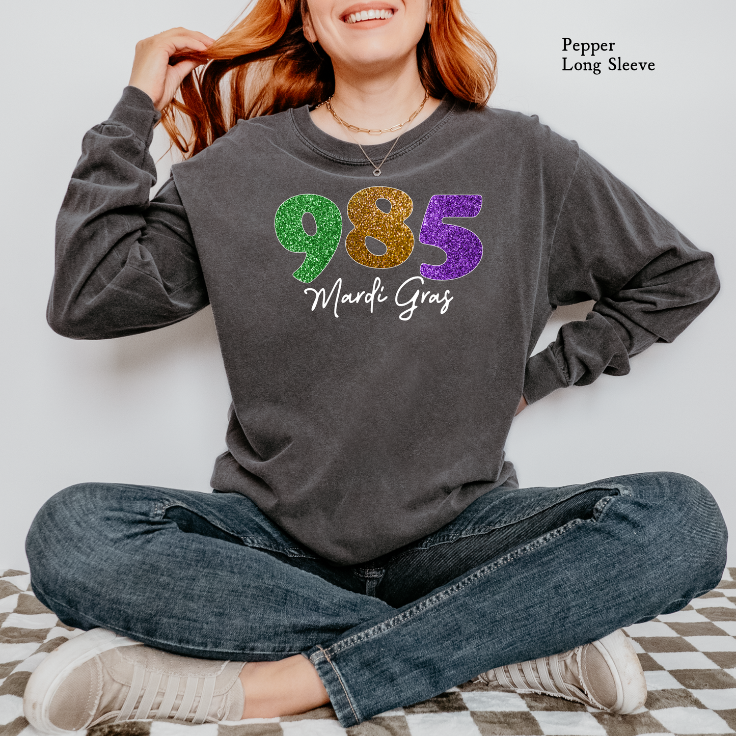 Faux Glitter Mardi Gras 985 | Comfort Color Long Sleeve Graphic Tees