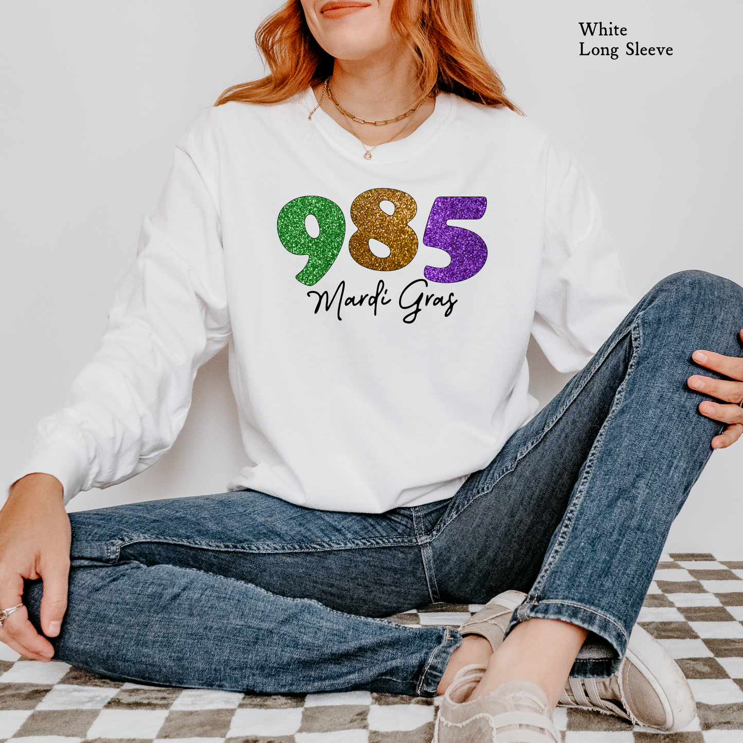 Faux Glitter Mardi Gras 985 | Comfort Color Long Sleeve Graphic Tees