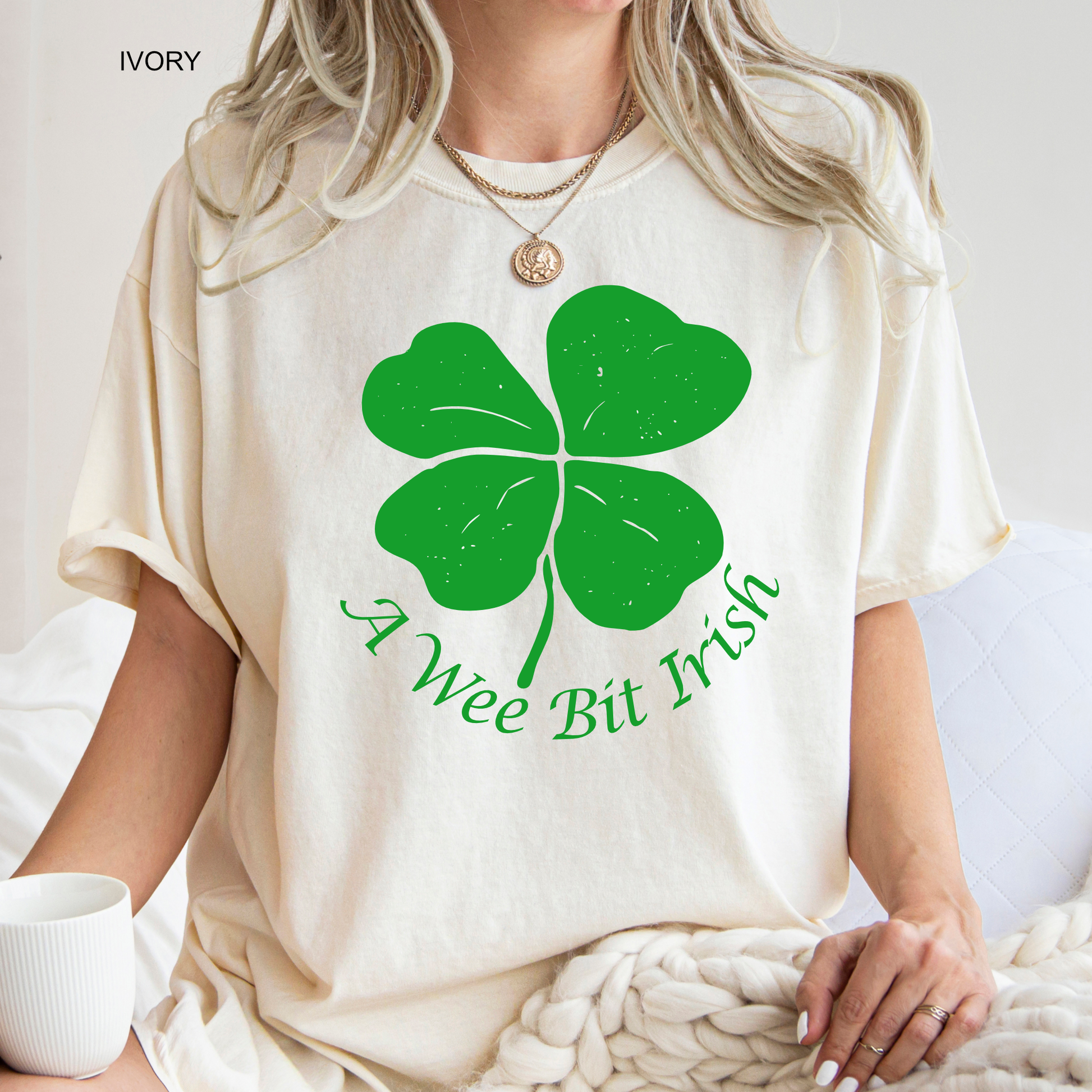 A Wee Bit Irish St. Patrick’s Day T-shirt with green shamrock graphic