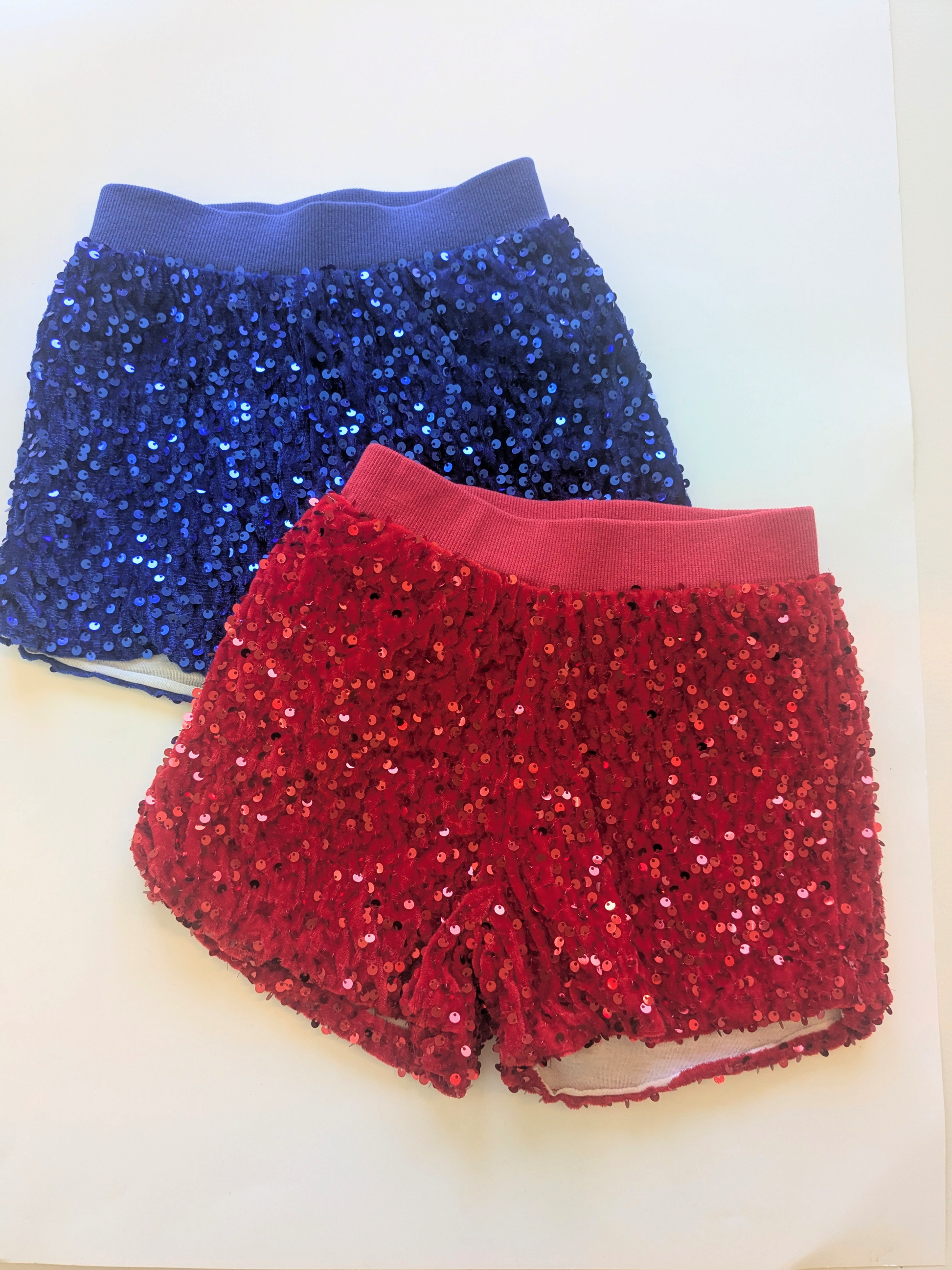 Kids sequin sparkle 4th of July shorts with red or blue stars, boutique patriotic outfit for girls, red white and blue kids parade shorts