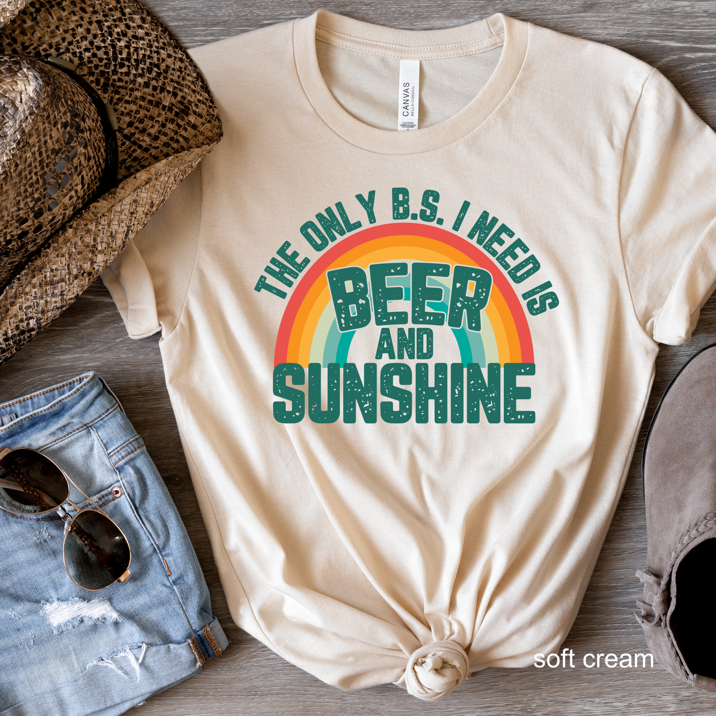 The Only B.S. I need is Beer & Sunshine - Graphic Unisex  -  Funny Tee