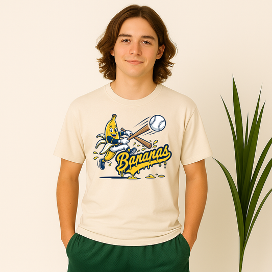 Swinging Banana Baseball Mascot T-Shirt – Banana Ball Game Day Shirt