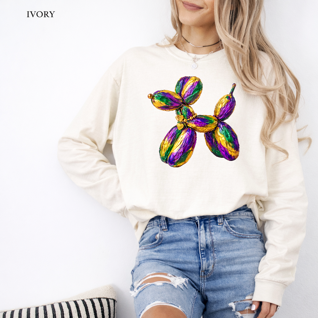 Colorful Balloon Dog Mardi Gras Comfort Colors Long Sleeve T-Shirt