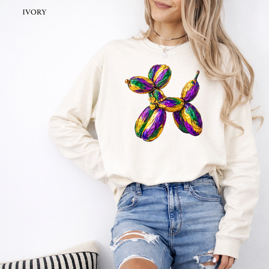 Colorful Balloon Dog Mardi Gras Comfort Colors Long Sleeve T-Shirt