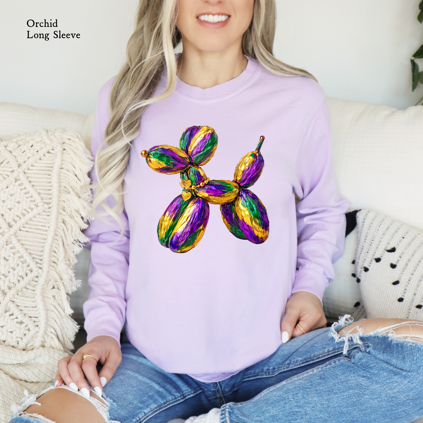Colorful Balloon Dog Mardi Gras Comfort Colors Long Sleeve T-Shirt