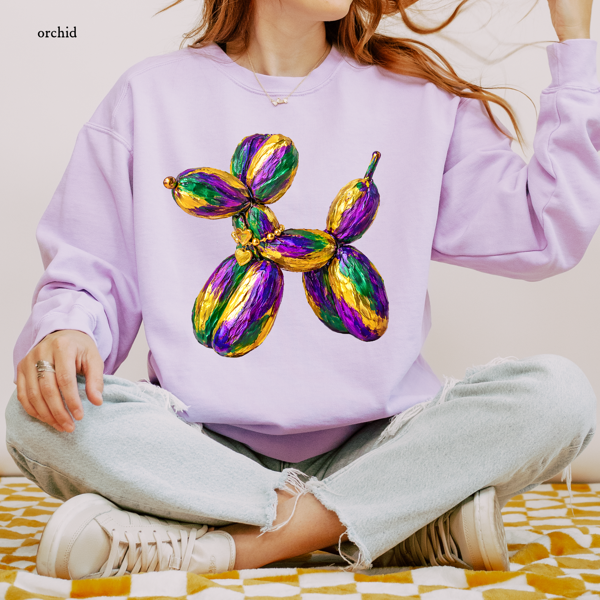 Mardi Gras bead dog premium sweatshirt in orchid