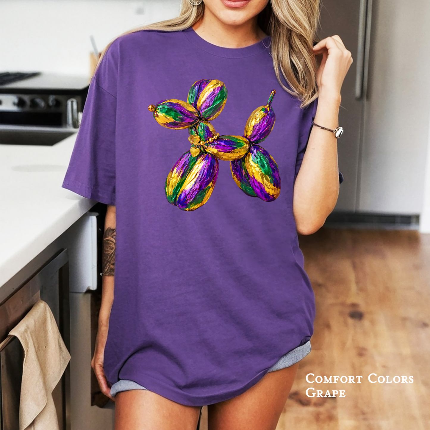 Colorful Balloon Dog Mardi Gras Tee