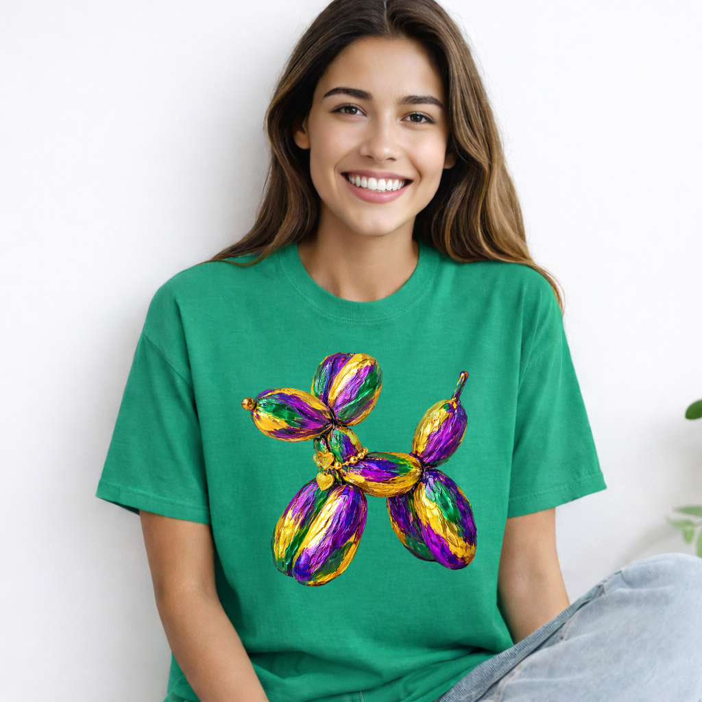 Colorful Balloon Dog Mardi Gras Tee