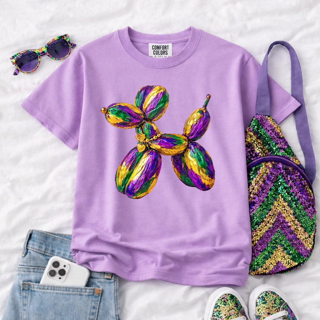 Colorful Balloon Dog Mardi Gras Tee