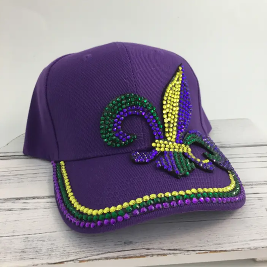 Beaded NOLA Fleur De Lis Cap | Baseball Cap | Purple Hat