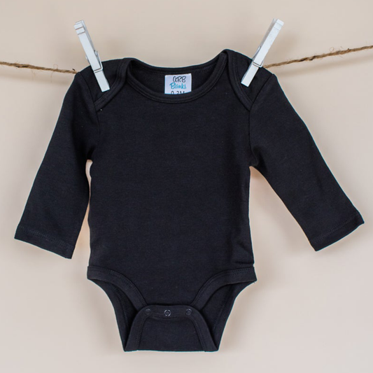 Black Long Sleeve Lap Shoulder Unisex Infant Bodysuit
