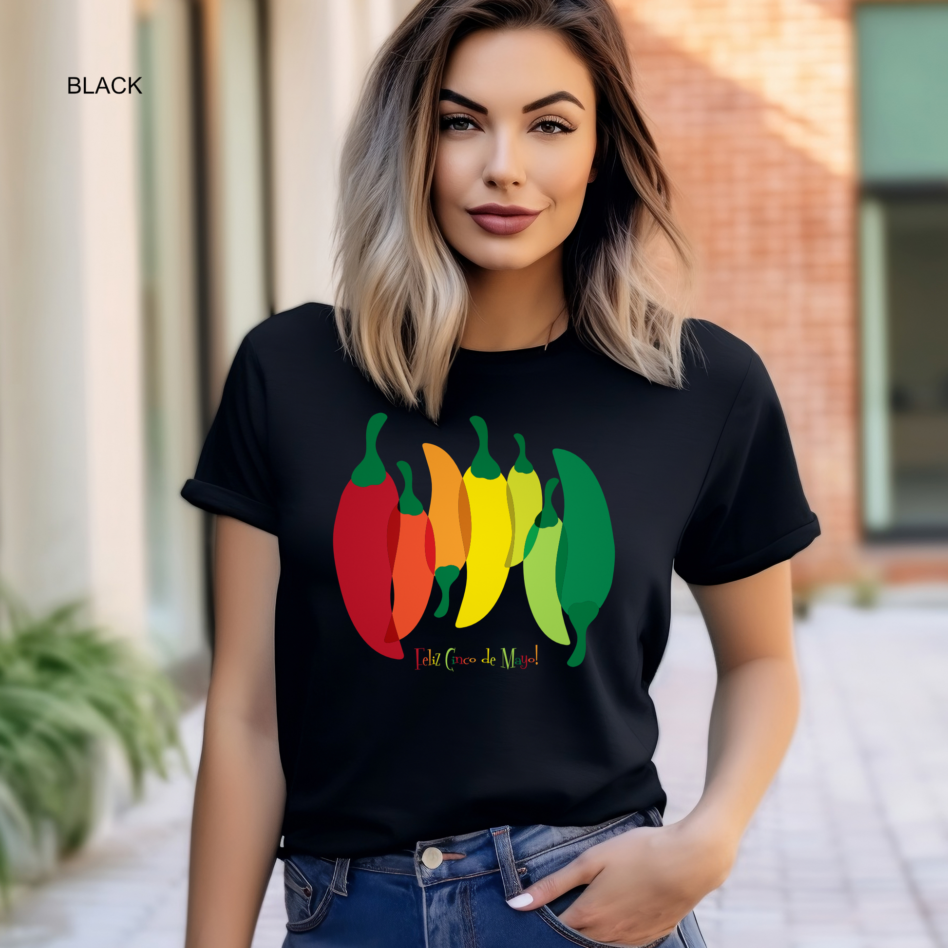 Fun fiesta shirt with dancing peppers