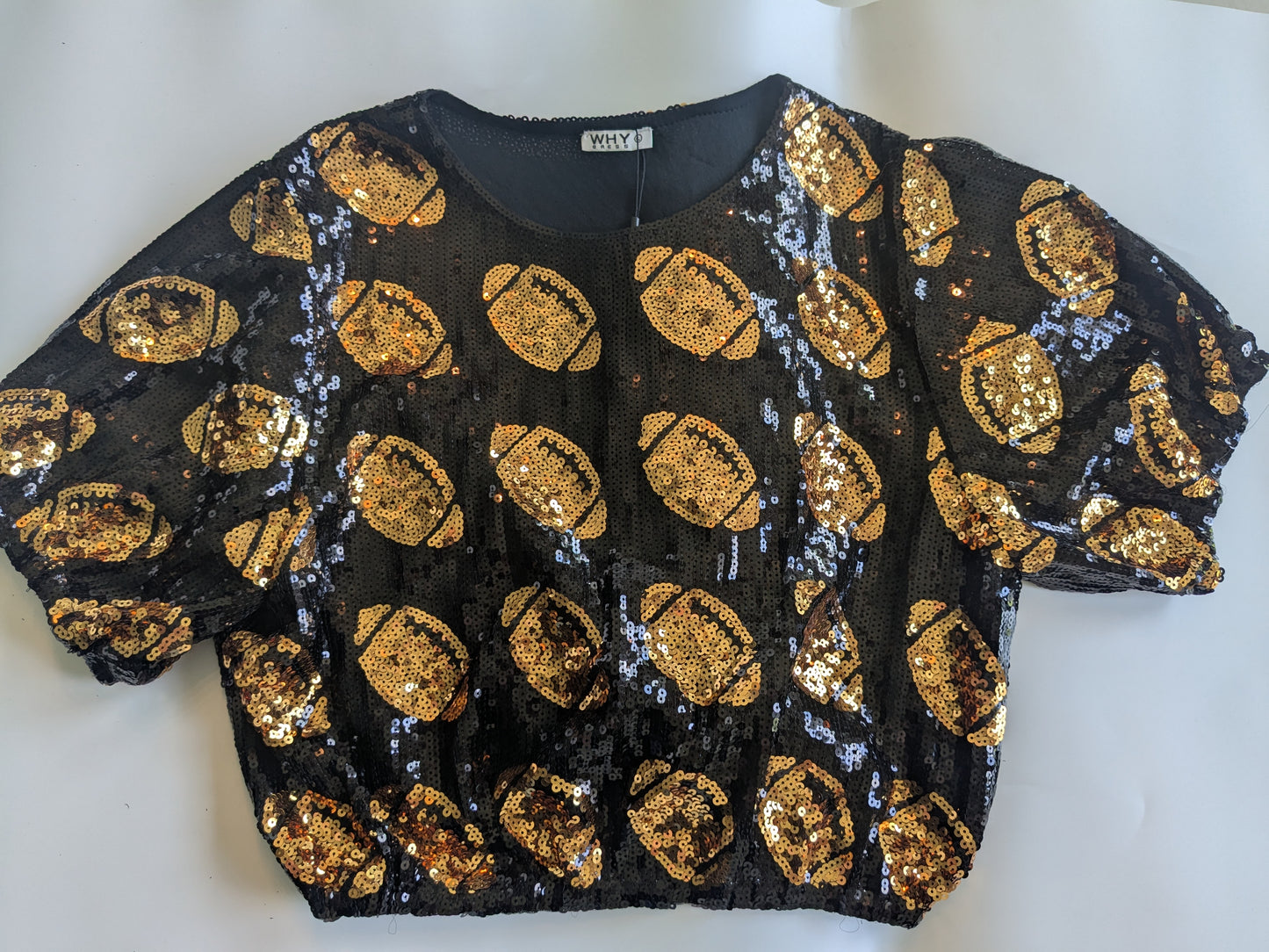 Black & Gold Sequin Football Set – Game Day Top & Shorts for Saints Fans