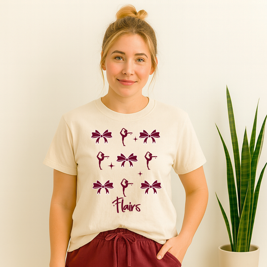 “Northshore Flairs bows and dancer formation T-shirt in natural”