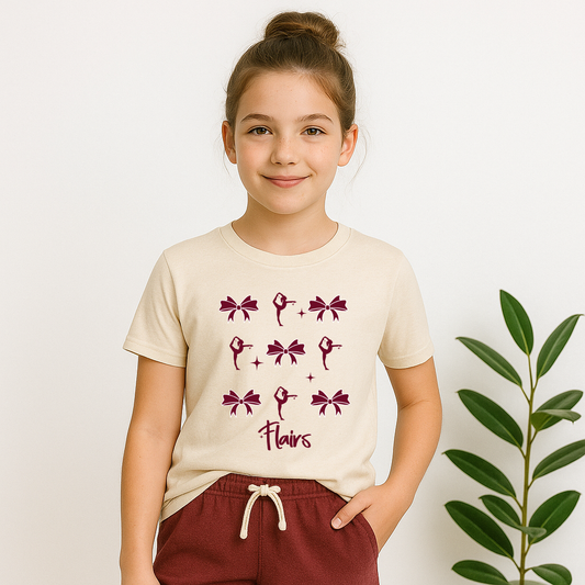 Northshore Flairs youth bows and dancer formation T-shirt