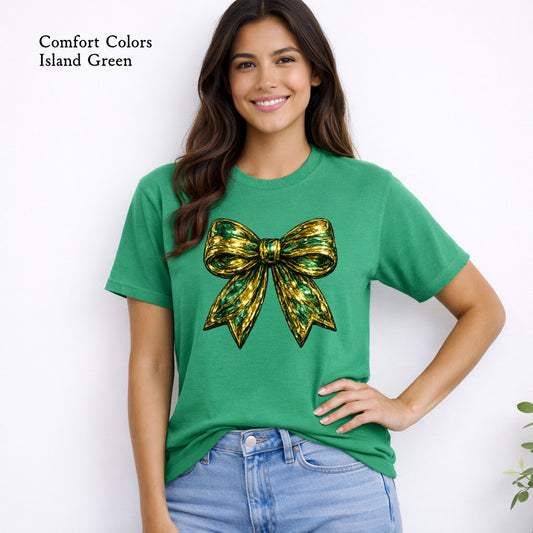 Coquette bow women’s St. Patrick’s Day shirt