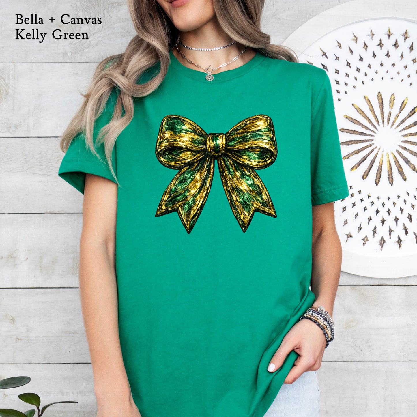 Festive green and gold bow St. Patrick’s tee