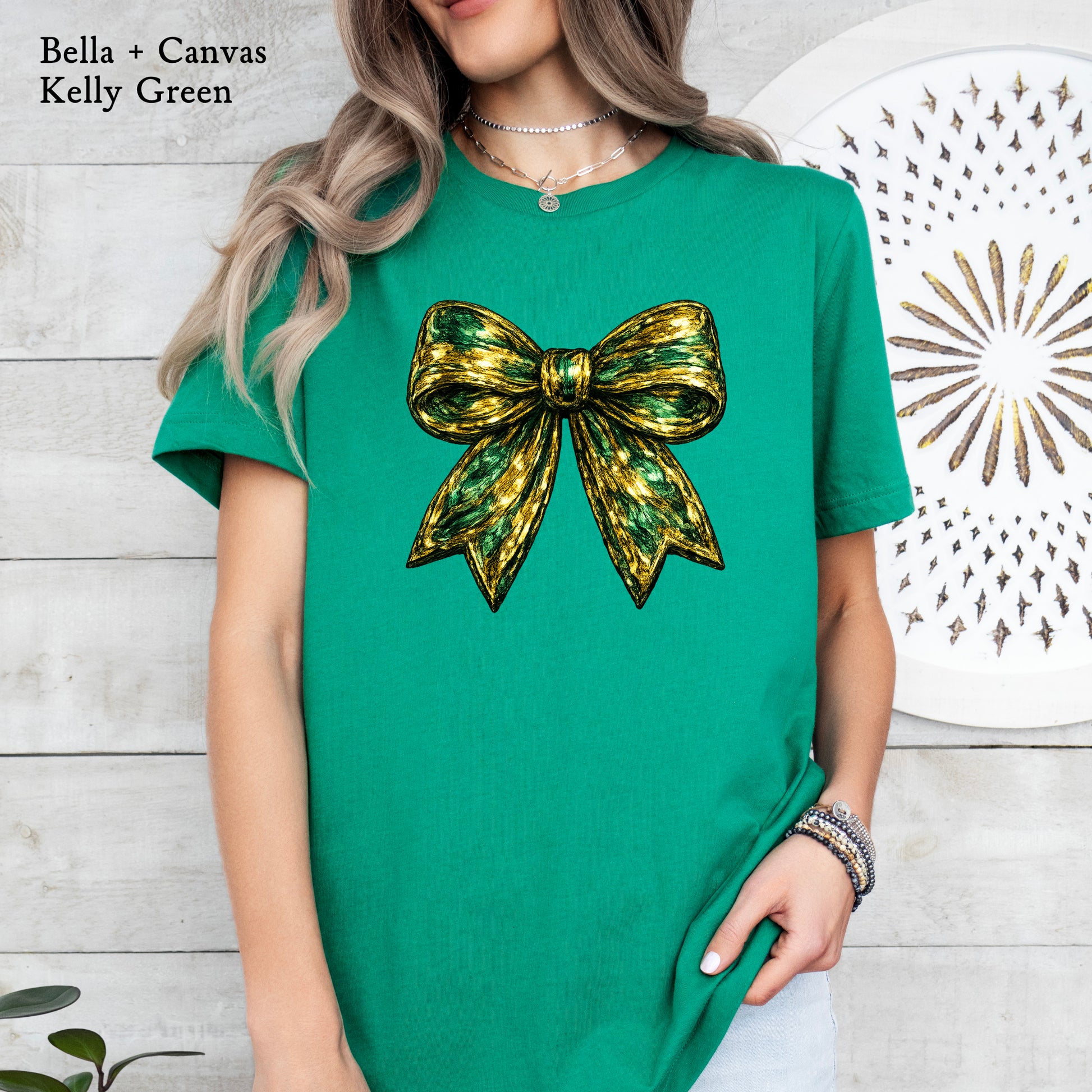 Festive green and gold bow St. Patrick’s tee