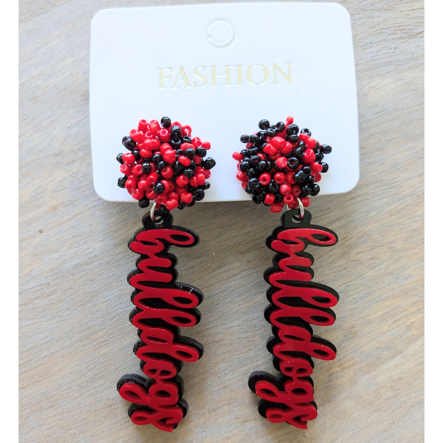Bulldogs| Fontainebleau | Game Day | Dangle Acrylic Handmade Earrings | Beaded Topper