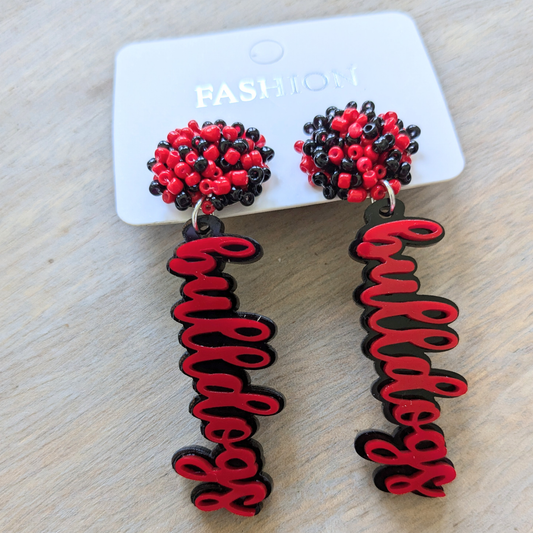 Bulldogs| Fontainebleau | Game Day | Dangle Acrylic Handmade Earrings | Beaded Topper