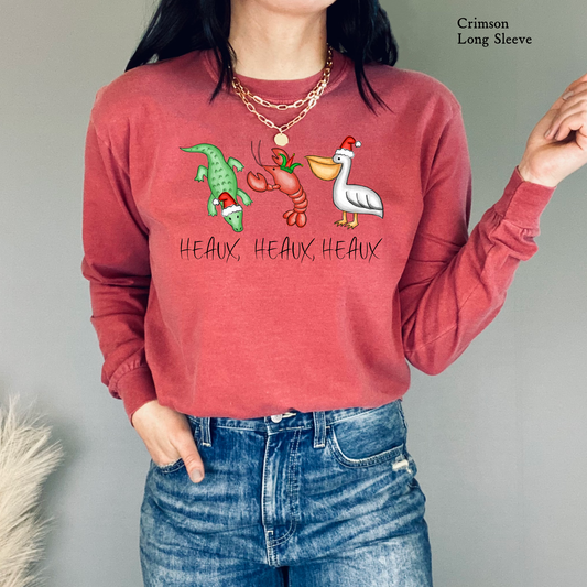 Cajun Christmas Heaux Heaux Heaux Trio | Christmas Comfort Color Long Sleeve Graphic Tees