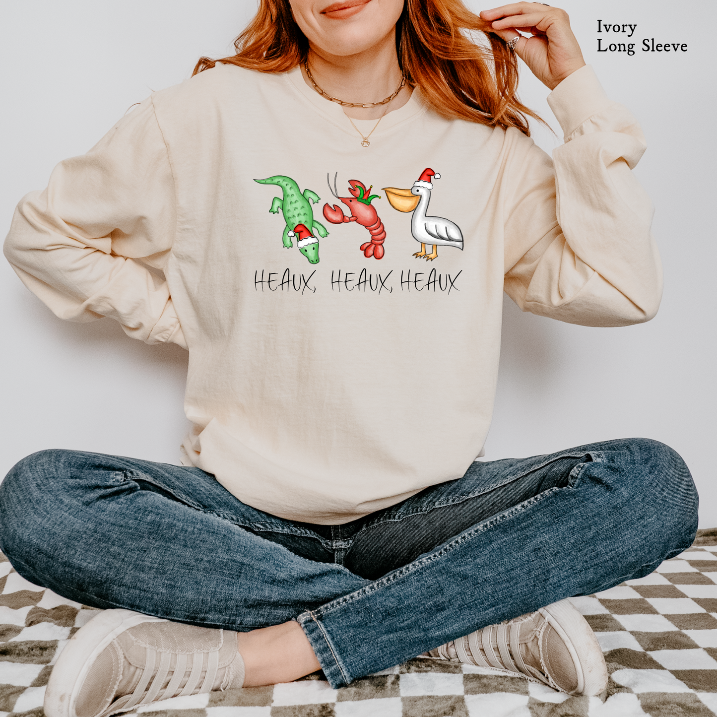 Cajun Christmas Heaux Heaux Heaux Trio | Christmas Comfort Color Long Sleeve Graphic Tees