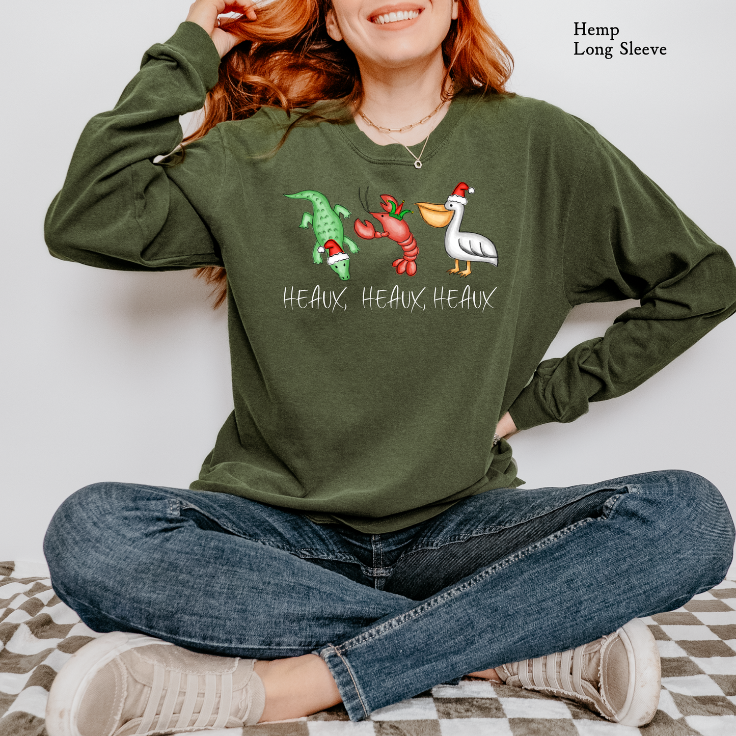 Cajun Christmas Heaux Heaux Heaux Trio | Christmas Comfort Color Long Sleeve Graphic Tees
