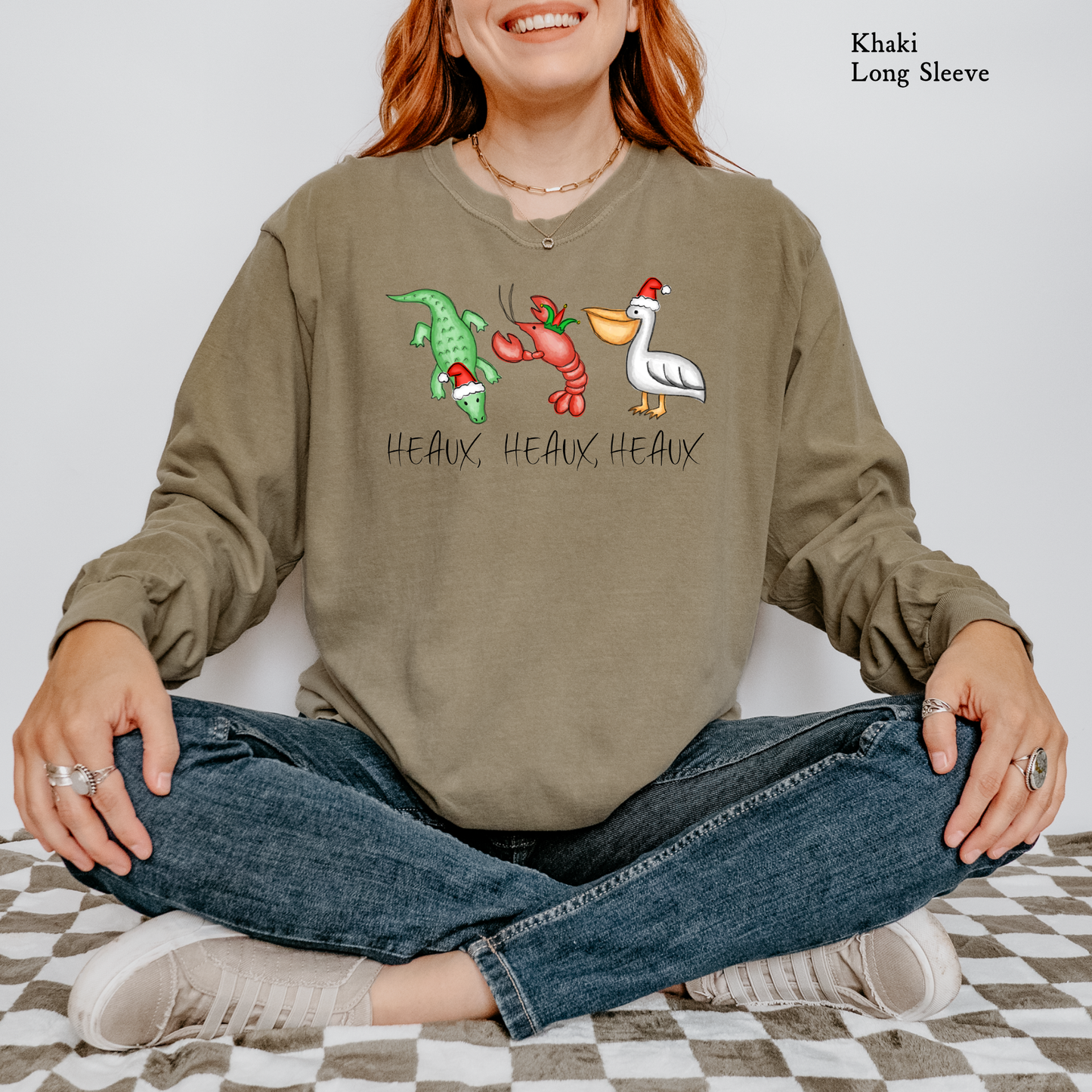 Cajun Christmas Heaux Heaux Heaux Trio | Christmas Comfort Color Long Sleeve Graphic Tees