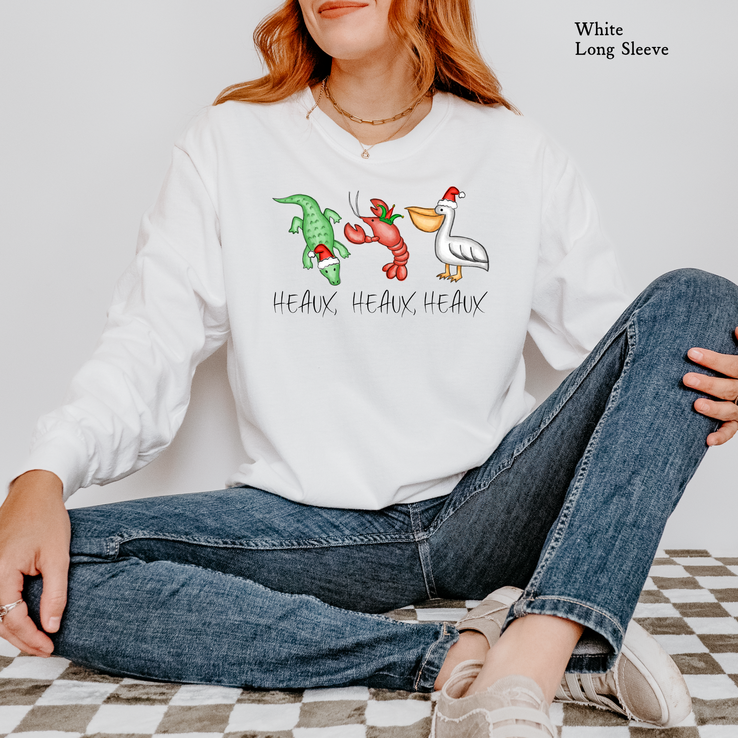 Cajun Christmas Heaux Heaux Heaux Trio | Christmas Comfort Color Long Sleeve Graphic Tees