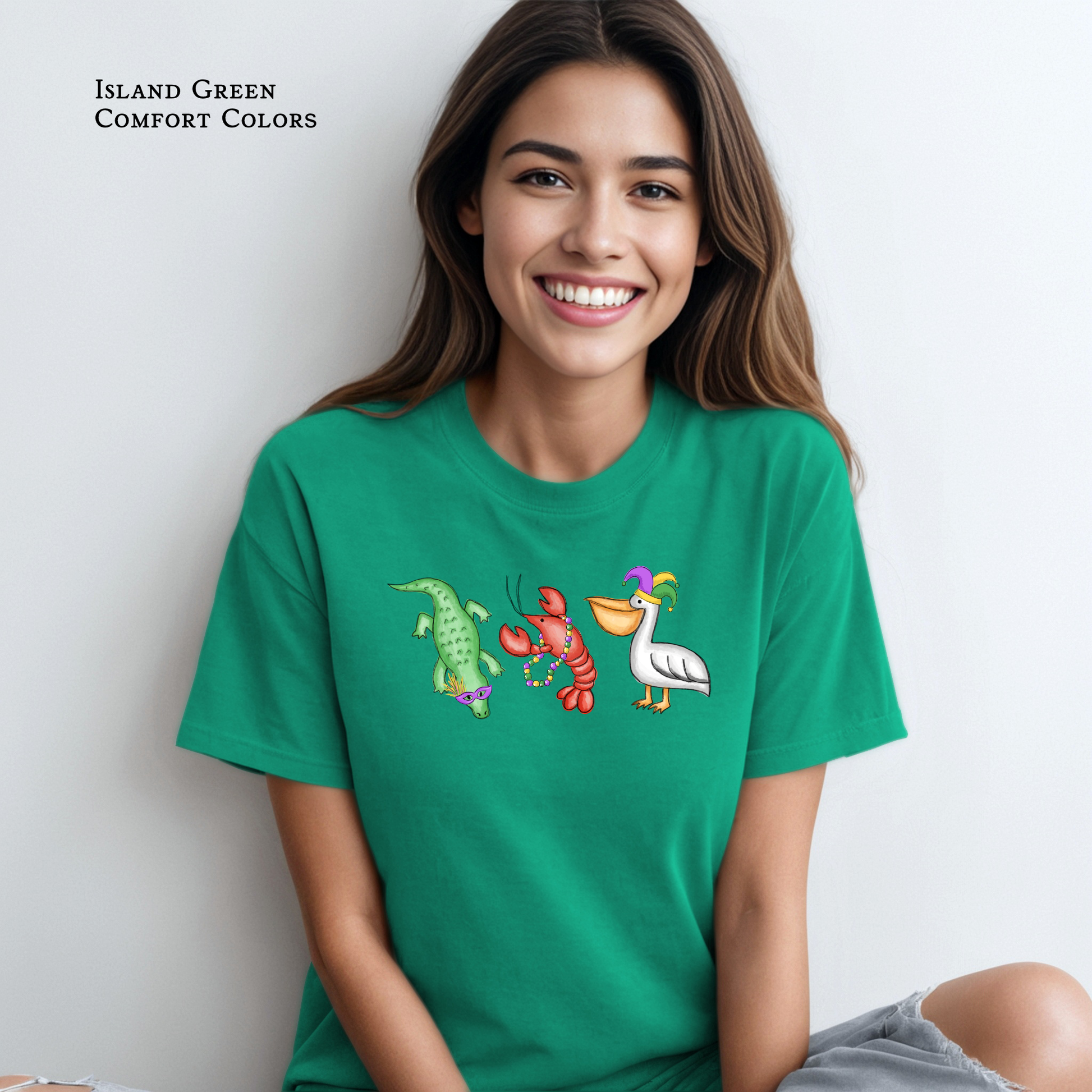 louisiana mardi gras animals watercolor graphic tee