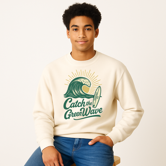 VIntage Catch the Green Wave Ponchatoula High Sweatshirt with surfboard