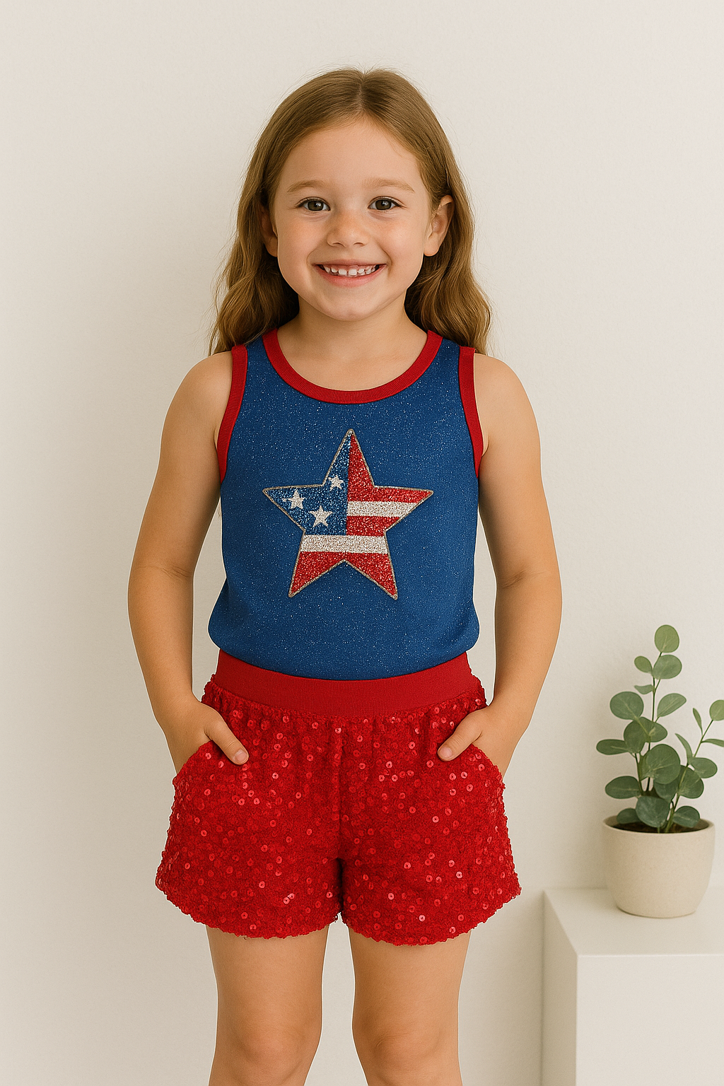 Kids Sequin Sparkle 4th of July Shorts – Red, White & Blue Patriotic Stars