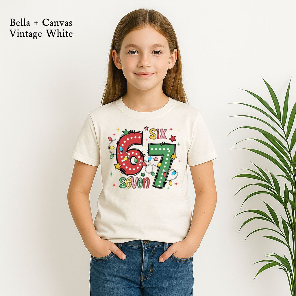 Festive 67 Christmas T-Shirt – Funny Holiday Meme Lights Design