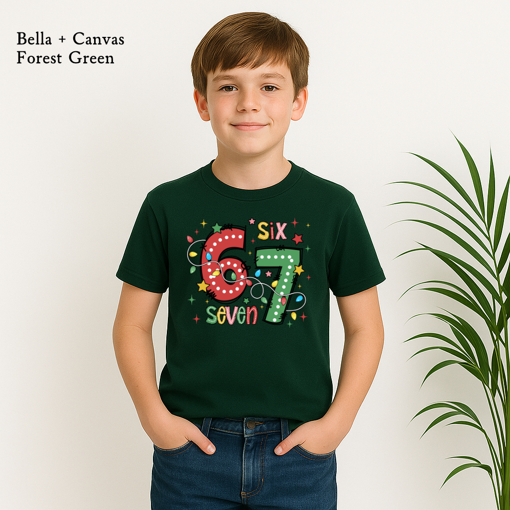 Festive 67 Christmas T-Shirt – Funny Holiday Meme Lights Design