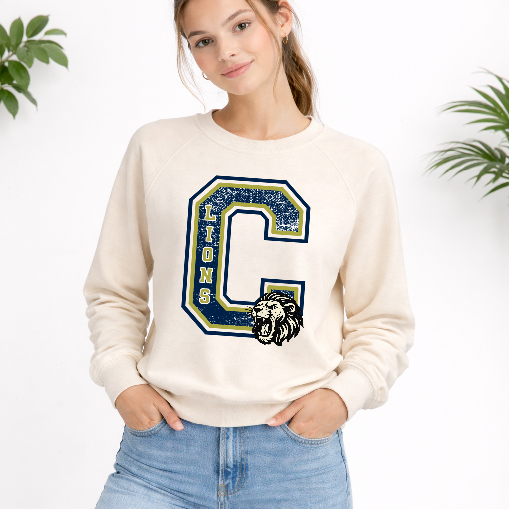 Covington High Lions raglan sweatshirt with vintage C logo