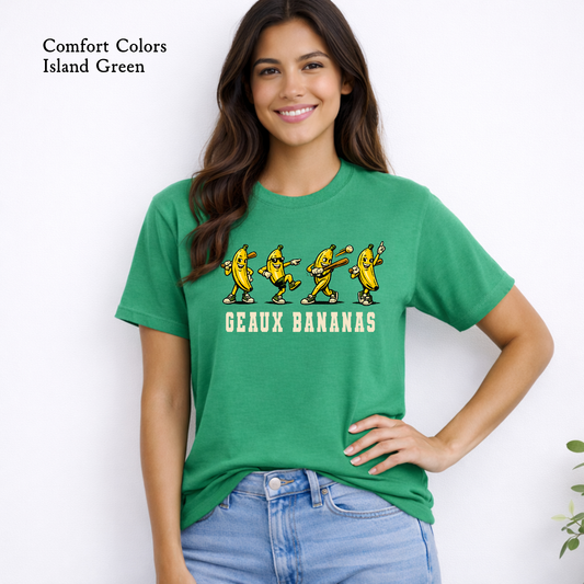 Dancing banana mascots Geaux Bananas Banana Ball baseball T-shirt graphic
