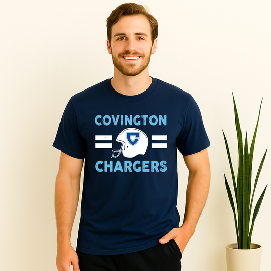 Male wearing Covington Chargers Football Shirt
