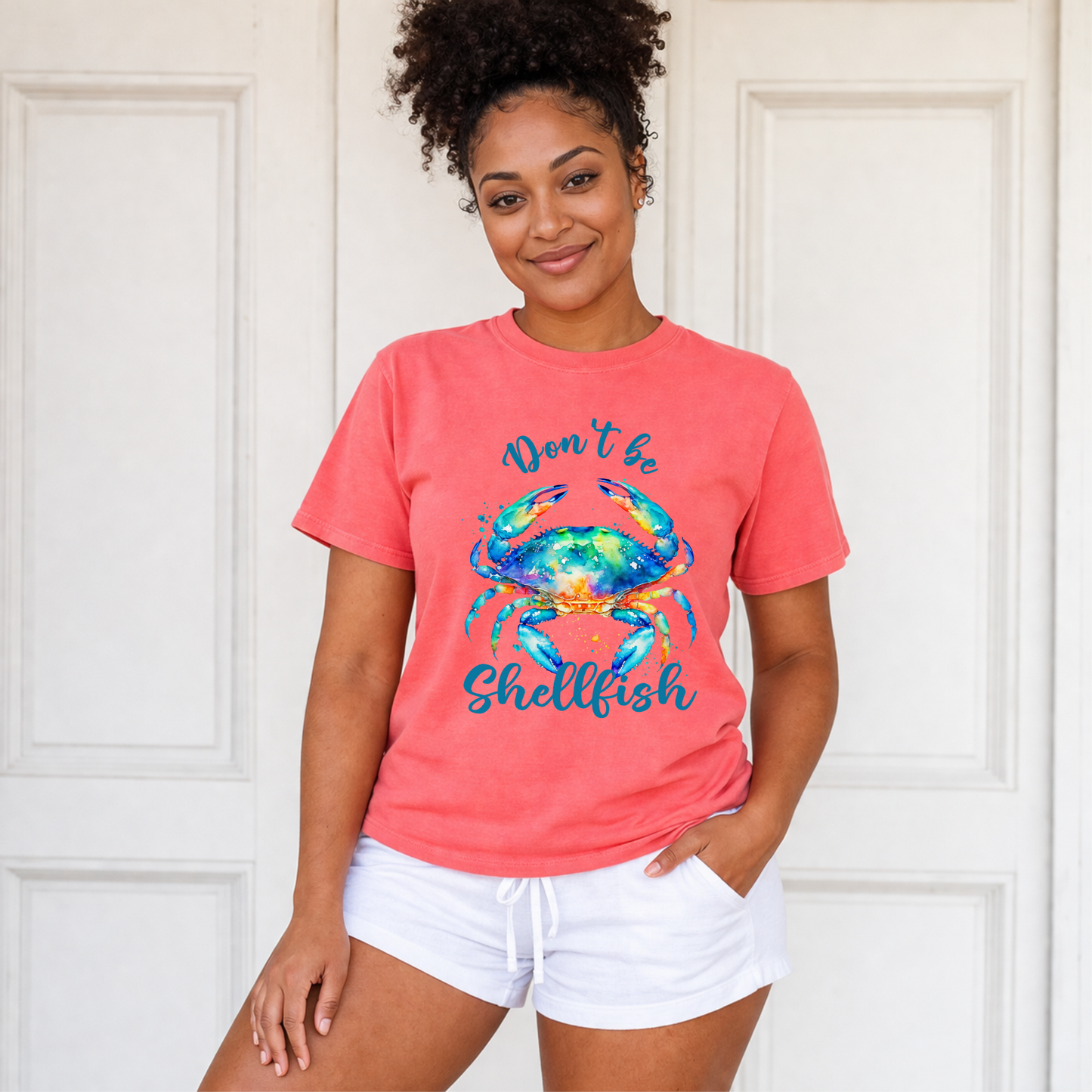 Don’t Be Shellfish T-Shirt – Funny Beach Shirt, Summer Vacation Tee, Coastal Crab Graphic Shirt